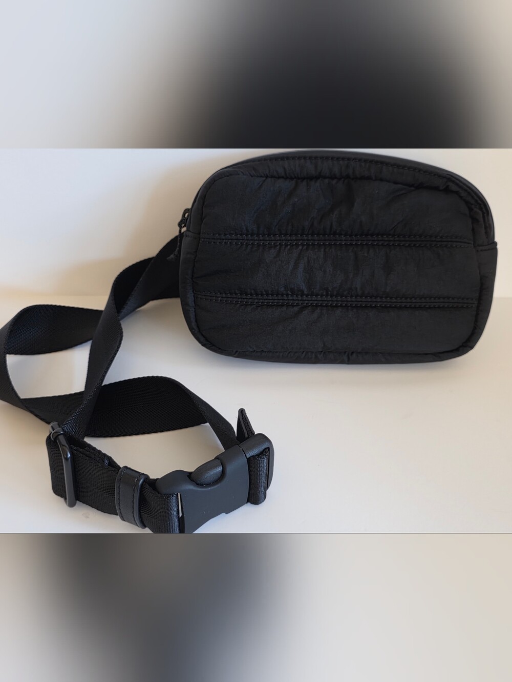 Minimal Black Quilted Belt Bag with Adjustable Strap